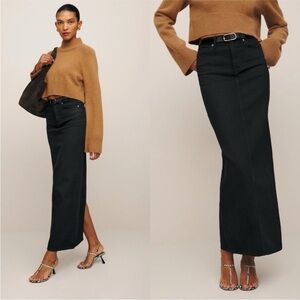 Reformation Daria Ultra High Rise Denim Maxi Skirt in Nidri Black Size 26 | worn